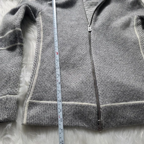 Bogner Gray and White Knit Zip-Up Sweater - Picture 6 of 7